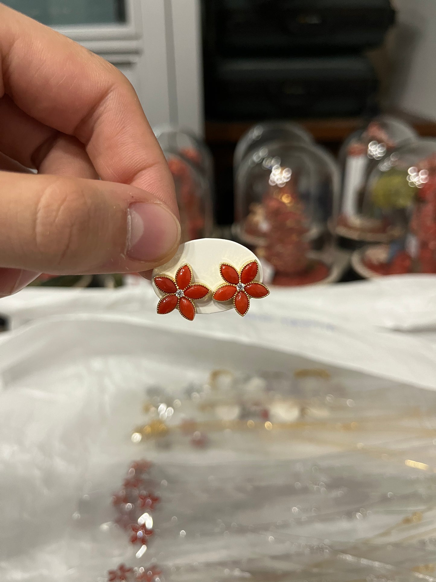 Orecchini In Argento 925 & Corallo - Fiore