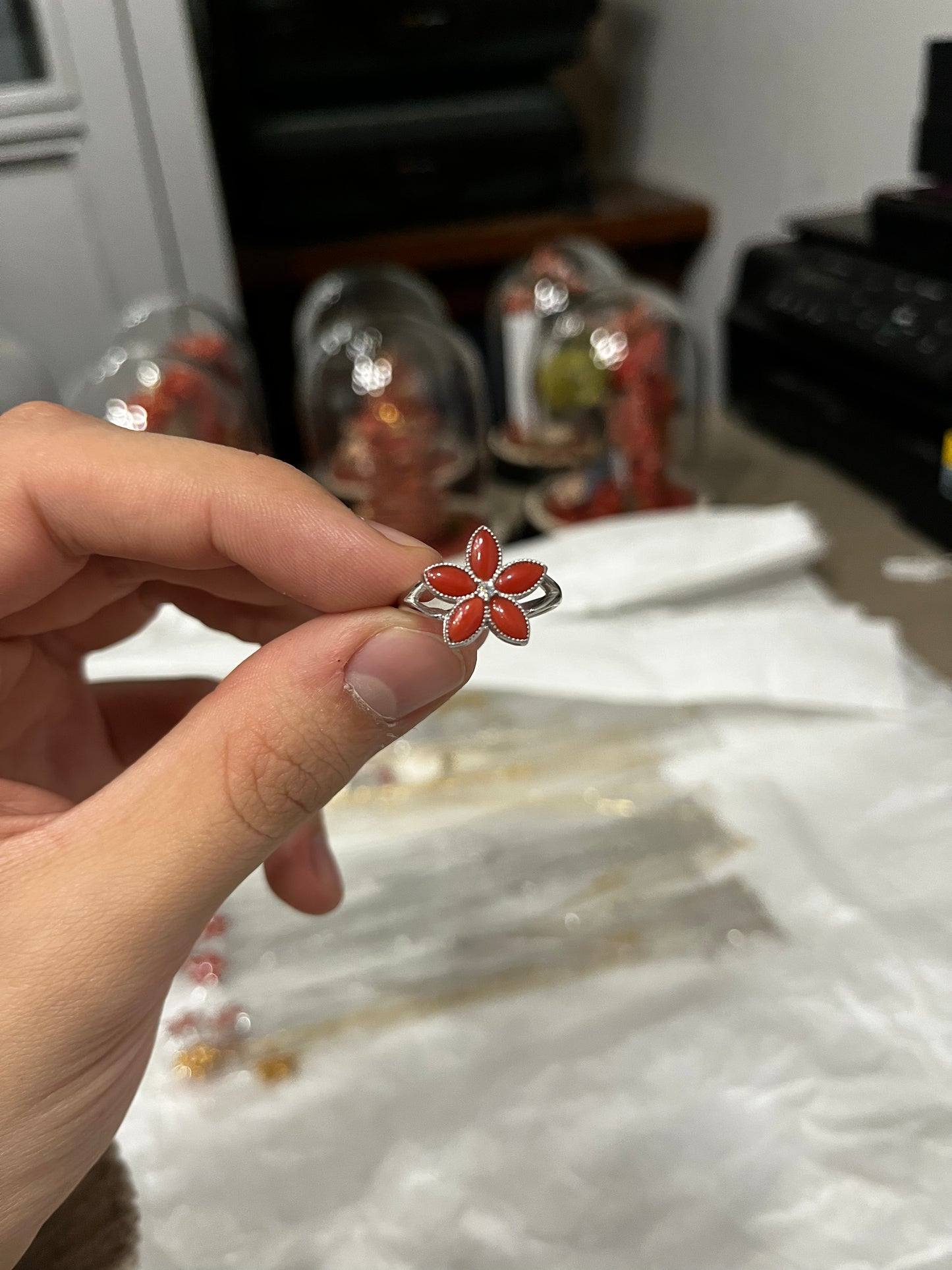 Anello in Argento & Corallo - Fiore