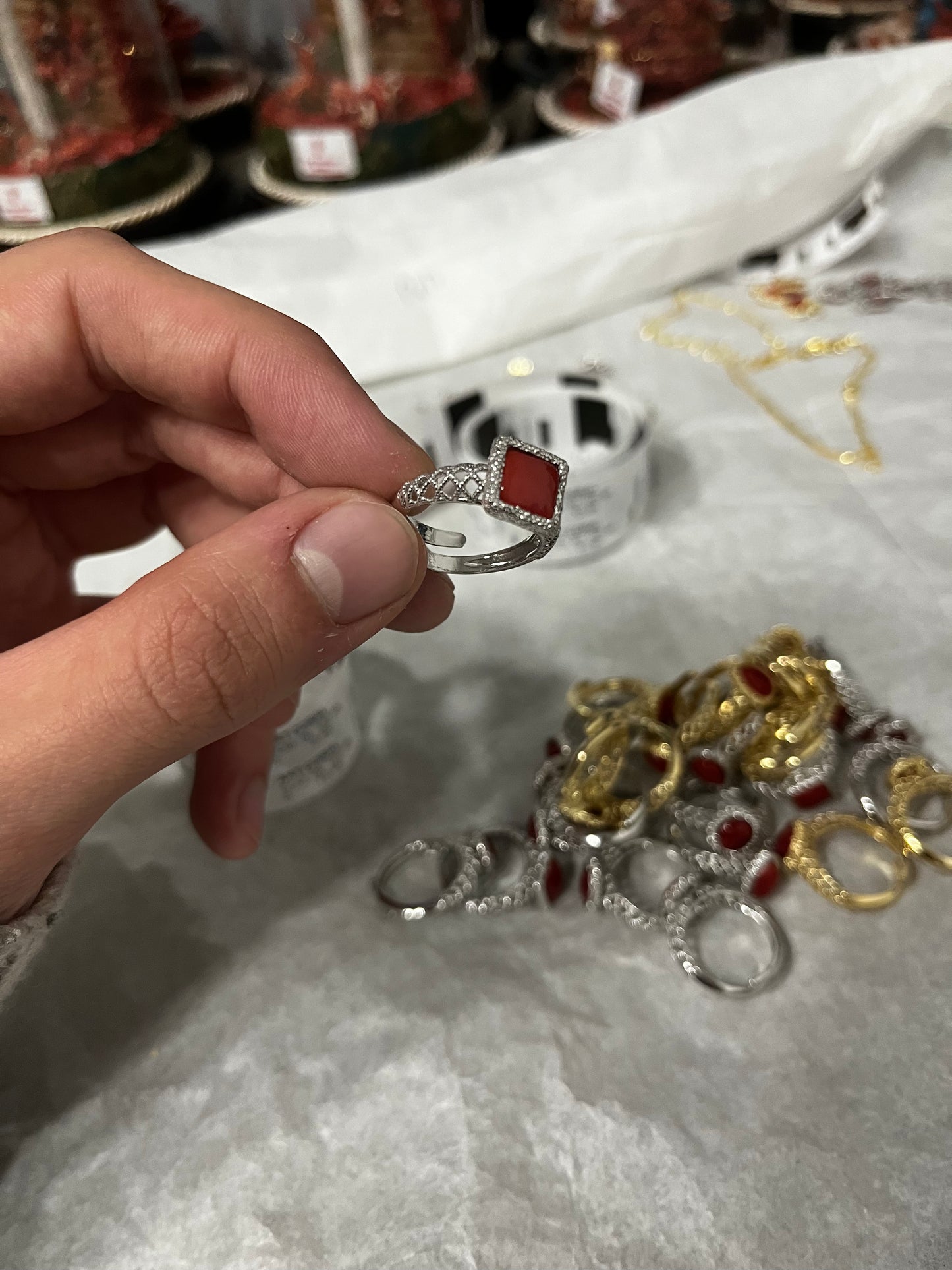 Anello in Argento & Corallo - Quadrato
