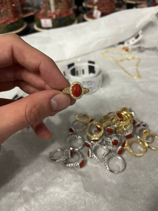 Anello in Argento & Corallo - Ovale